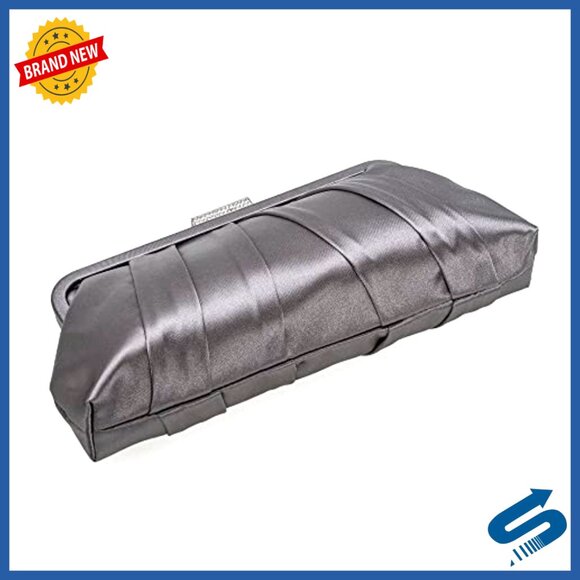 Satin Pleated Clutch with Diamante Embellishment, Detachable Chain Strap,